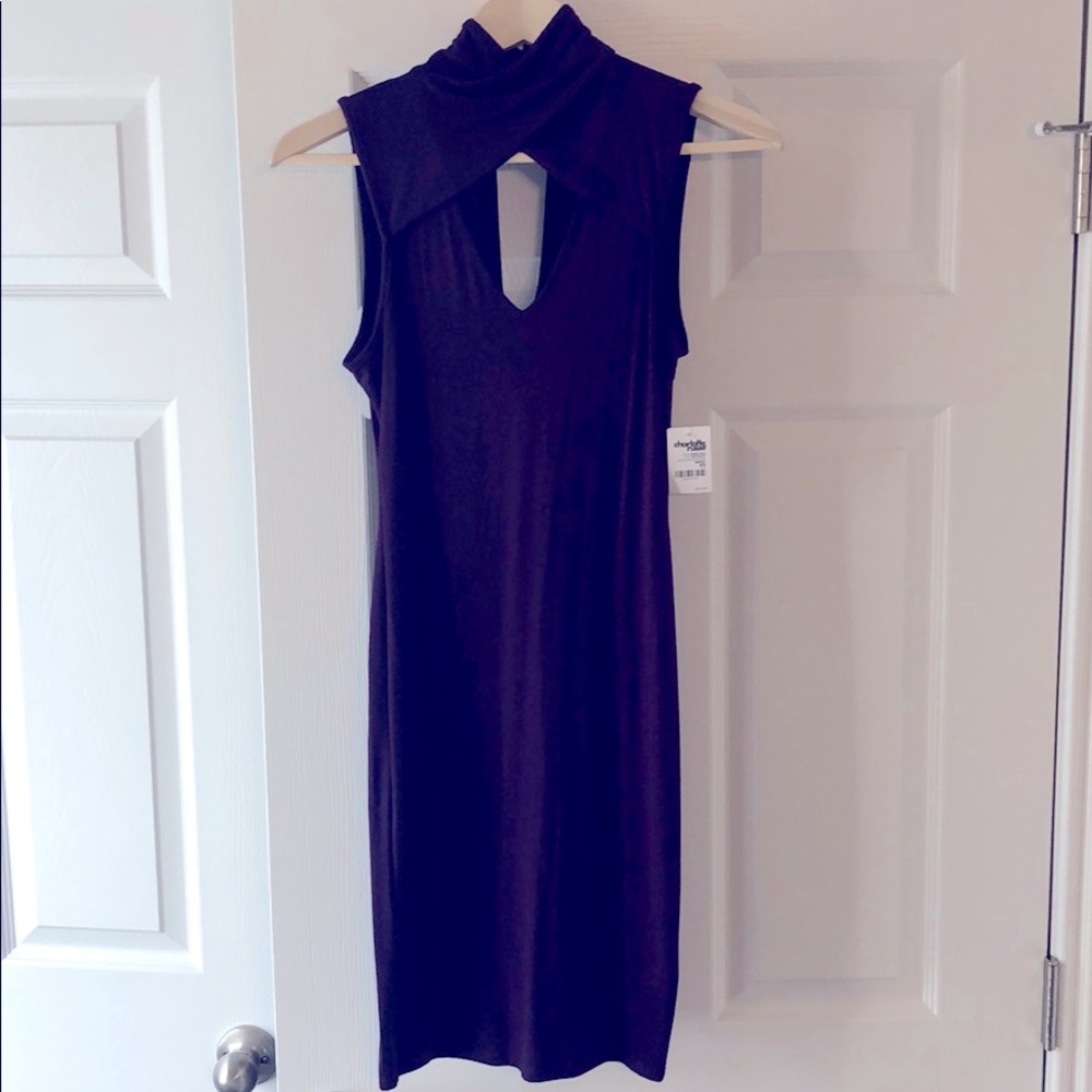 Charlotte Russe XS Deep Purple Plum Keyhole Peep Halter Fitted Dress